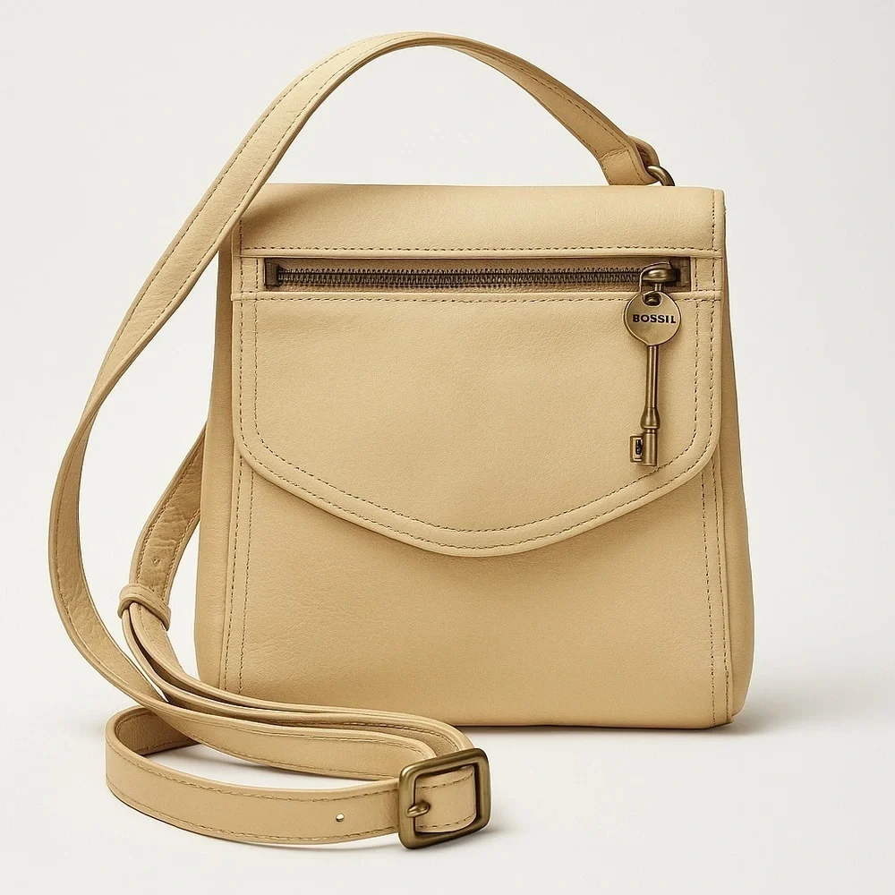 Fossil Leather Crossbody Bag The New American Classic 1954 Key Beige white cream